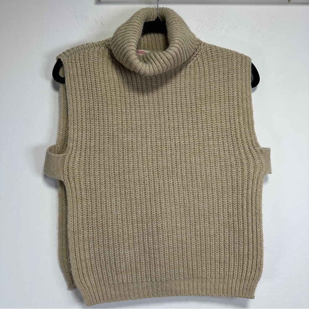 Italian Alpaca Wool Blend Turtleneck Sweater Vest Beige OS
